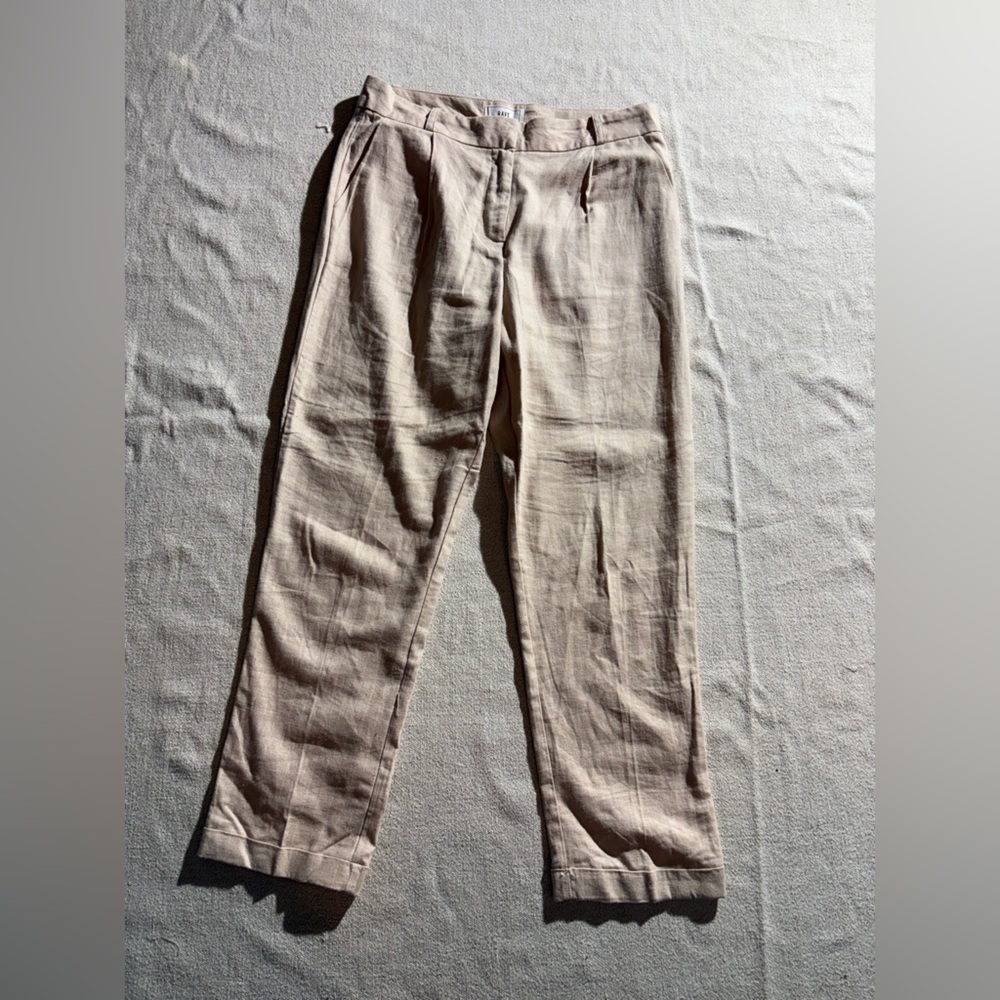 Have Linen Pinstripe Fitted High Waist Women's Light Tan Trousers